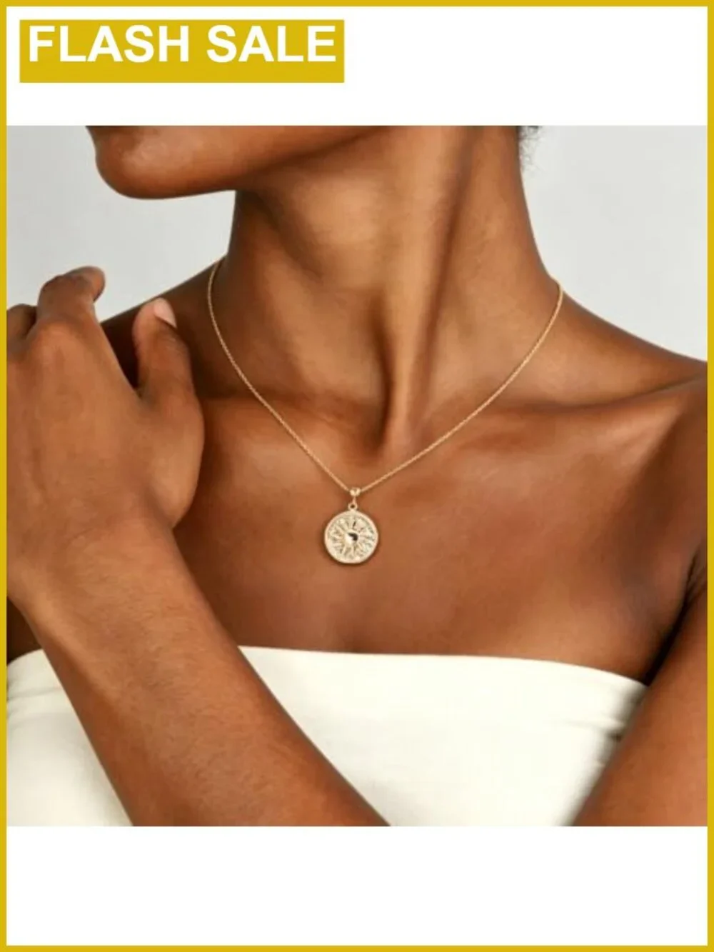 14K Gold Plated Sunburst Pendant Necklace 19 in Adjustable Chain